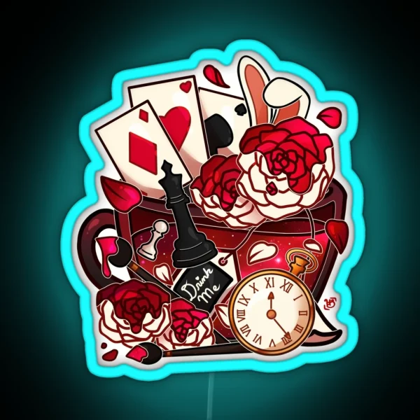 Alice In Wonderland Painted Roses Teacup RGB Neon Sign