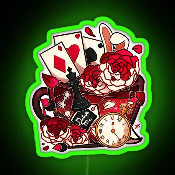 Alice In Wonderland Painted Roses Teacup RGB Neon Sign