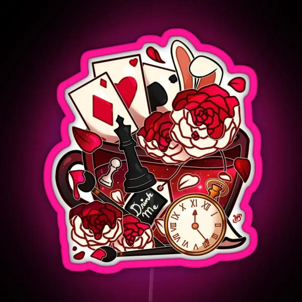 Alice In Wonderland Painted Roses Teacup RGB Neon Sign