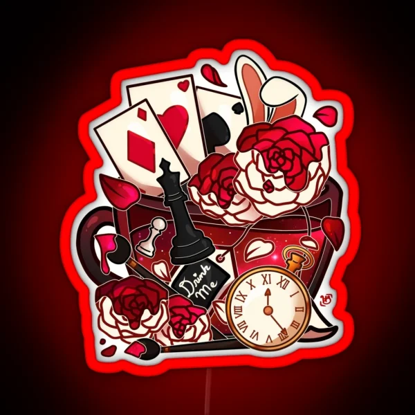 Alice In Wonderland Painted Roses Teacup RGB Neon Sign