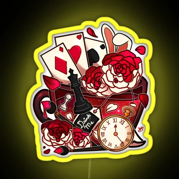Alice In Wonderland Painted Roses Teacup RGB Neon Sign