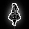 Whimsical Alice in Wonderland quote illuminated in vibrant RGB neon lights.