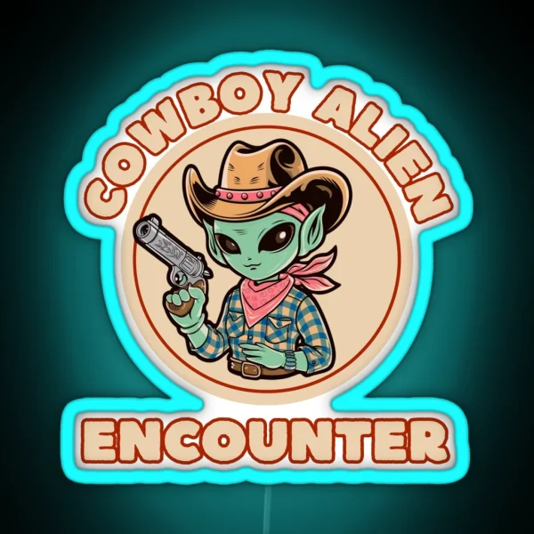 Alien Cowboy Encounter RGB Neon Sign