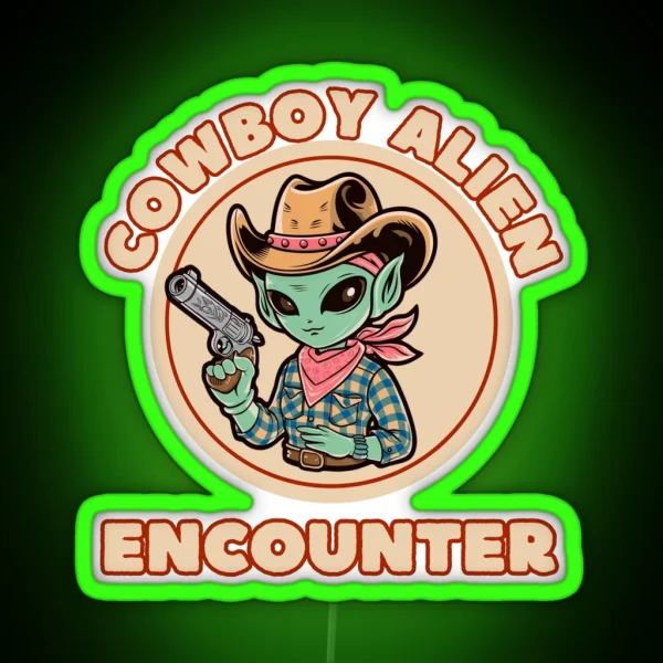 Alien Cowboy Encounter RGB Neon Sign