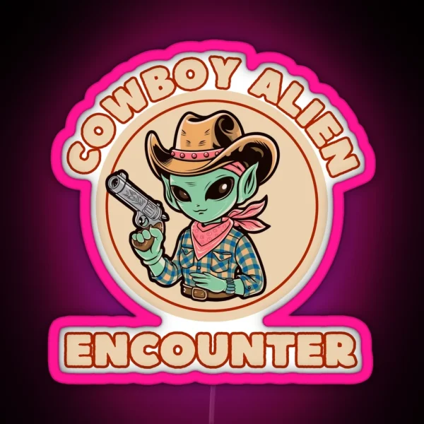 Alien Cowboy Encounter RGB Neon Sign