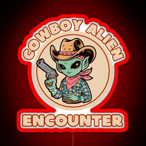 Alien Cowboy Encounter RGB Neon Sign