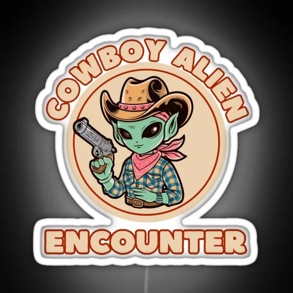 Alien Cowboy Encounter RGB Neon Sign