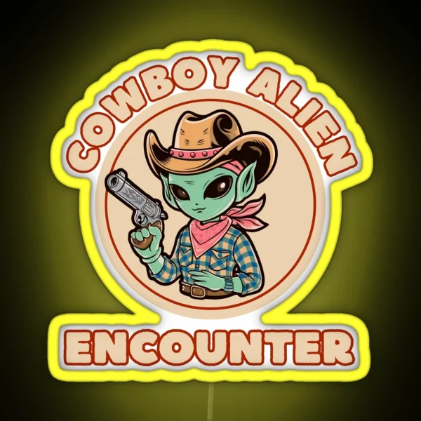 Alien Cowboy Encounter RGB Neon Sign