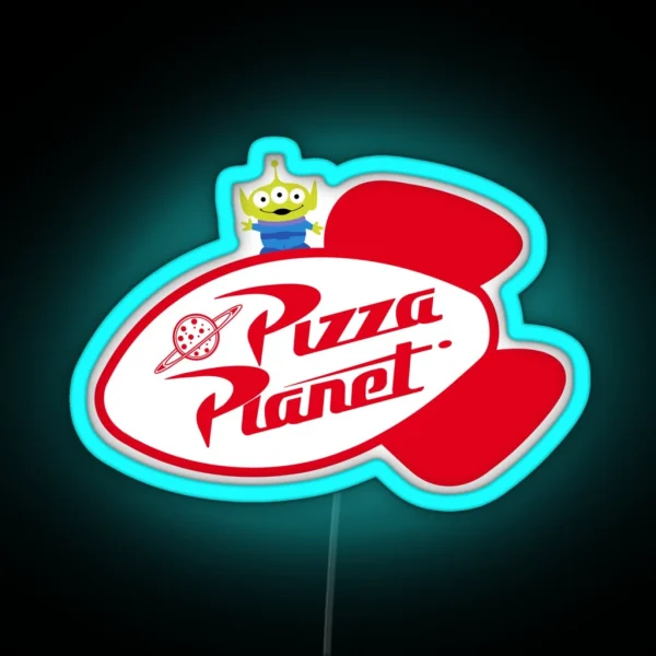 Alien On Pizza Planet Sign RGB Neon Sign