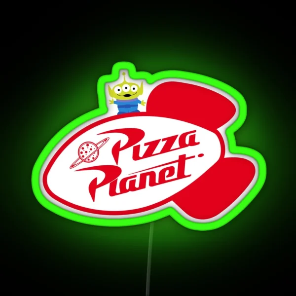 Alien On Pizza Planet Sign RGB Neon Sign