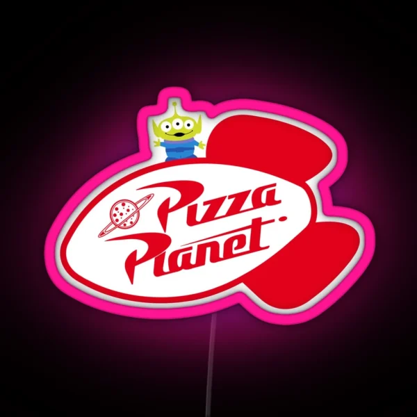 Alien On Pizza Planet Sign RGB Neon Sign