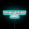 Neon quote sign from Leo Tolstoy's classic novel Anna Karenina