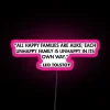 Vintage-inspired literary quote neon sign with bold RGB letters.