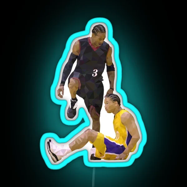Allen Iverson Steps Over Tyronn Lue Low Poly RGB Neon Sign