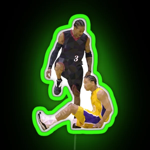 Allen Iverson Steps Over Tyronn Lue Low Poly RGB Neon Sign