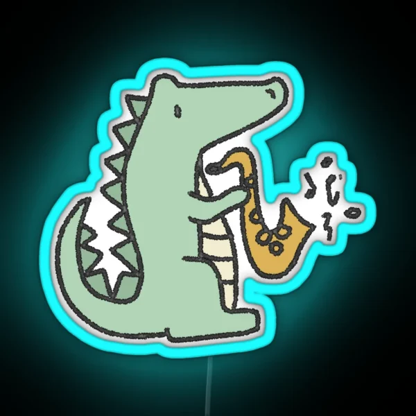 Alligator With Saxophone RGB Neon Sign