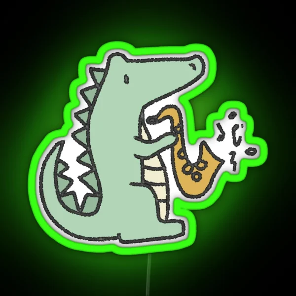Alligator With Saxophone RGB Neon Sign