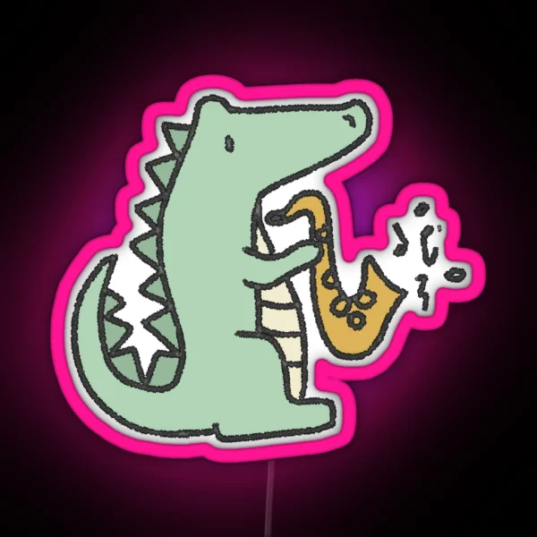 Alligator With Saxophone RGB Neon Sign