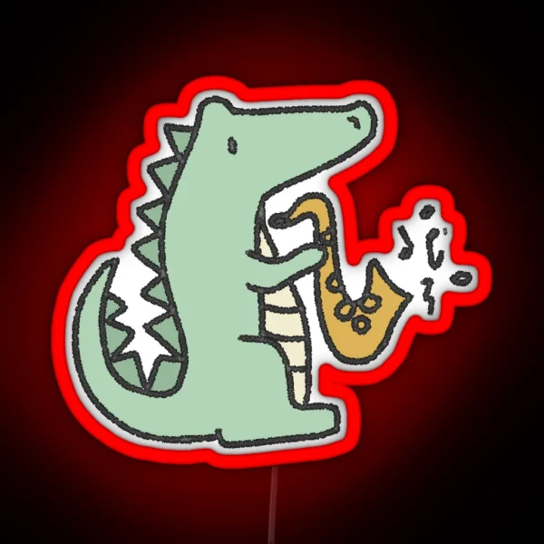 Alligator With Saxophone RGB Neon Sign
