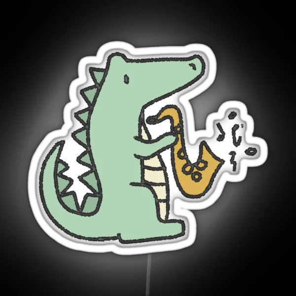 Alligator With Saxophone RGB Neon Sign