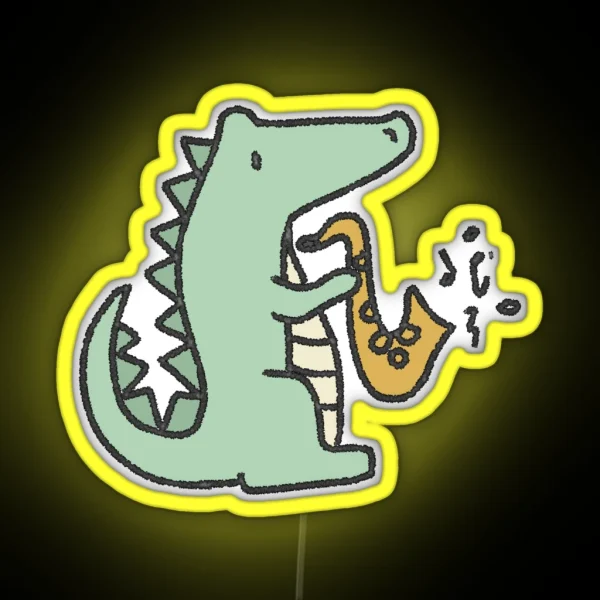 Alligator With Saxophone RGB Neon Sign