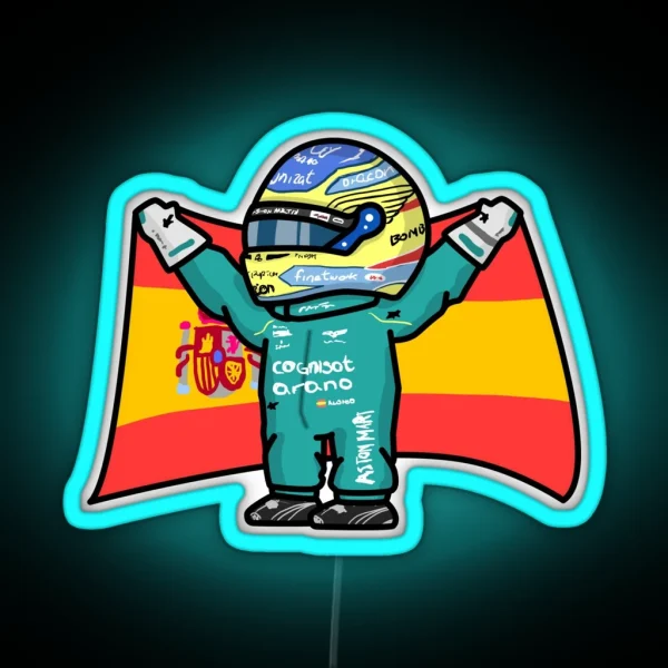 Alonso With Flag RGB Neon Sign