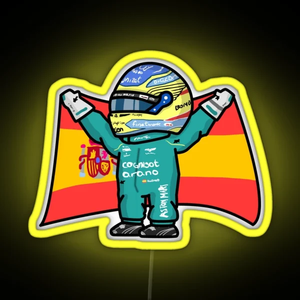Alonso With Flag RGB Neon Sign