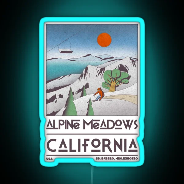 Alpine Meadows California USA Retro Travel Poster RGB Neon Sign