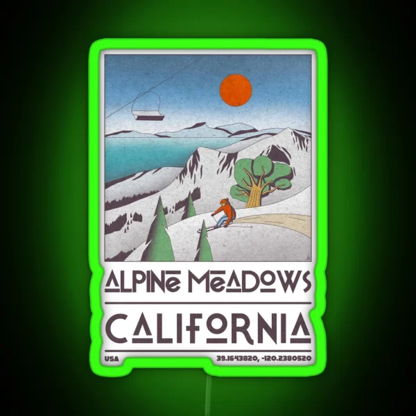 Alpine Meadows California USA Retro Travel Poster RGB Neon Sign