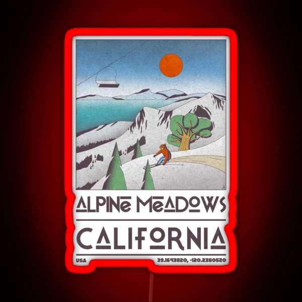 Alpine Meadows California USA Retro Travel Poster RGB Neon Sign