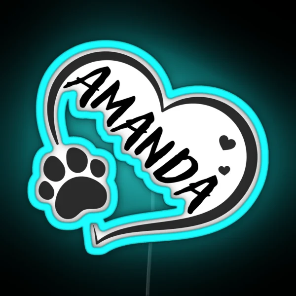 Amanda Name In A Heart With A Paw Great Gift For Dog Or Cat Owners RGB Neon Sign