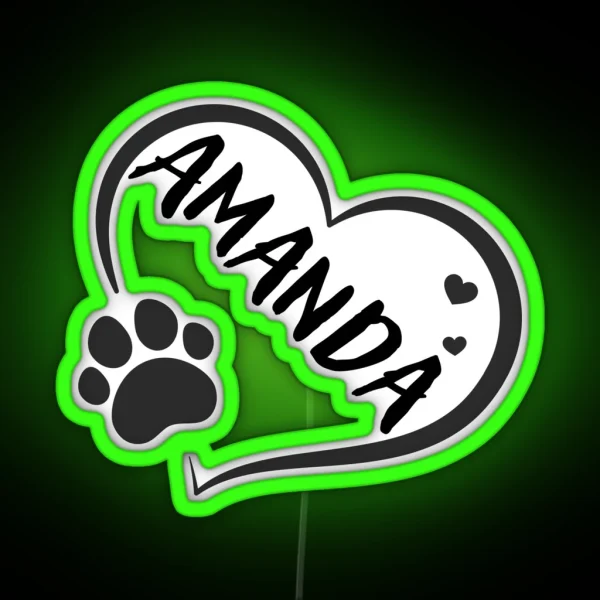 Amanda Name In A Heart With A Paw Great Gift For Dog Or Cat Owners RGB Neon Sign