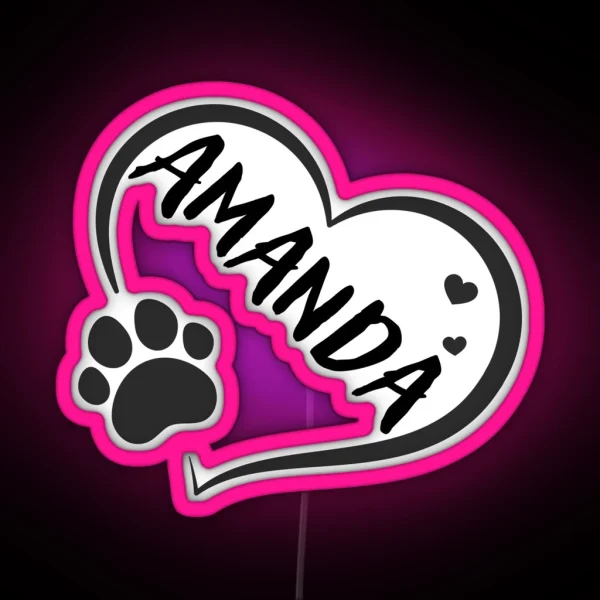 Amanda Name In A Heart With A Paw Great Gift For Dog Or Cat Owners RGB Neon Sign