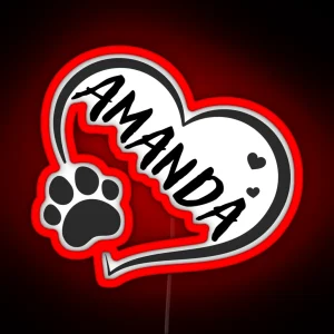 Amanda Name In A Heart With A Paw Great Gift For Dog Or Cat Owners RGB Neon Sign