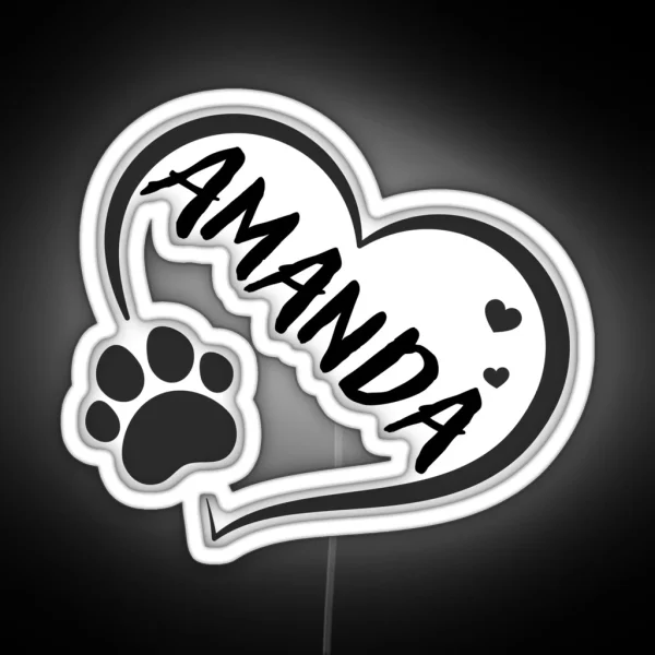 Amanda Name In A Heart With A Paw Great Gift For Dog Or Cat Owners RGB Neon Sign