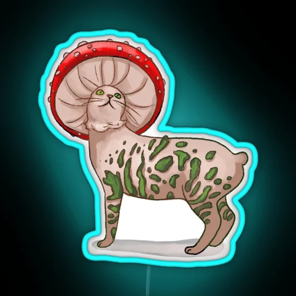 Amanita Muscaria Mushroom Cat RGB Neon Sign