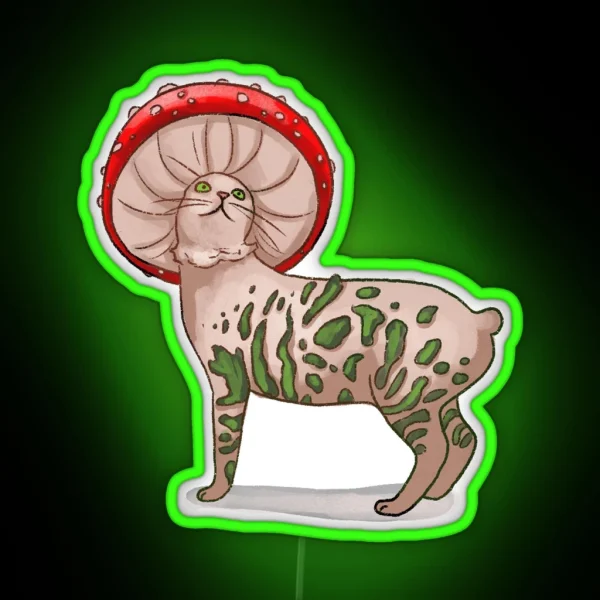 Amanita Muscaria Mushroom Cat RGB Neon Sign
