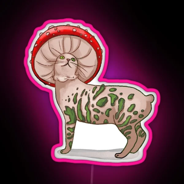 Amanita Muscaria Mushroom Cat RGB Neon Sign