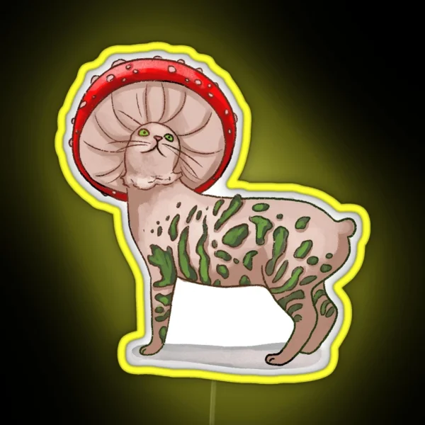 Amanita Muscaria Mushroom Cat RGB Neon Sign