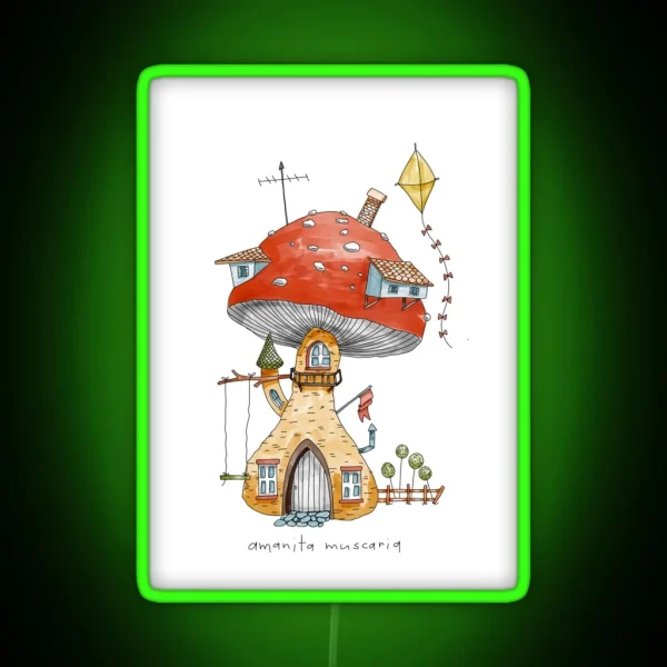 Amanita Muscaria Mushroom House RGB Neon Sign