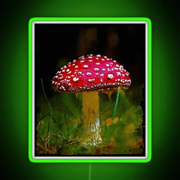 Amanita Muscaria Mushroom Vintage Cute Amanita Muscaria Botanical Art Original Fly Amanita Mushroom Muscimol Mushroom Lover RGB Neon Sign