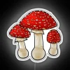 Vibrant Amanita muscaria mushroom design in radiant RGB neon lighting.