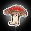 Vibrant Neon Sign Featuring Iconic Psychedelic Mushroom Amanita Muscaria Design.