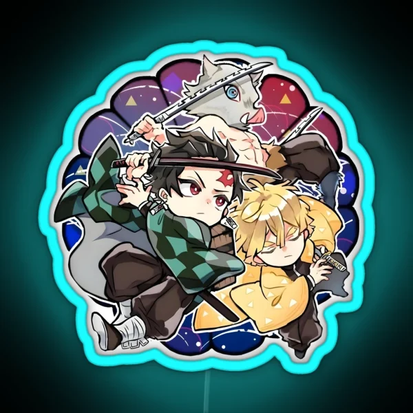 Amazing Art Work Of Slayer Yaiba Animes Trio Friends RGB Neon Sign