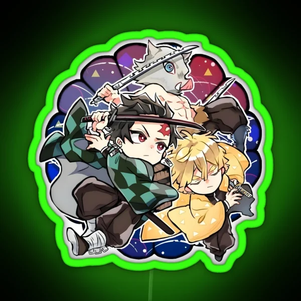 Amazing Art Work Of Slayer Yaiba Animes Trio Friends RGB Neon Sign