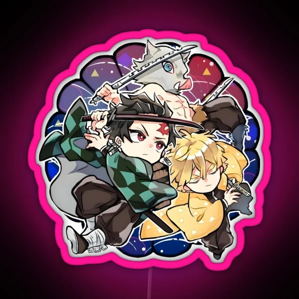 Amazing Art Work Of Slayer Yaiba Animes Trio Friends RGB Neon Sign