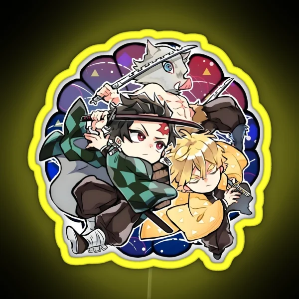 Amazing Art Work Of Slayer Yaiba Animes Trio Friends RGB Neon Sign