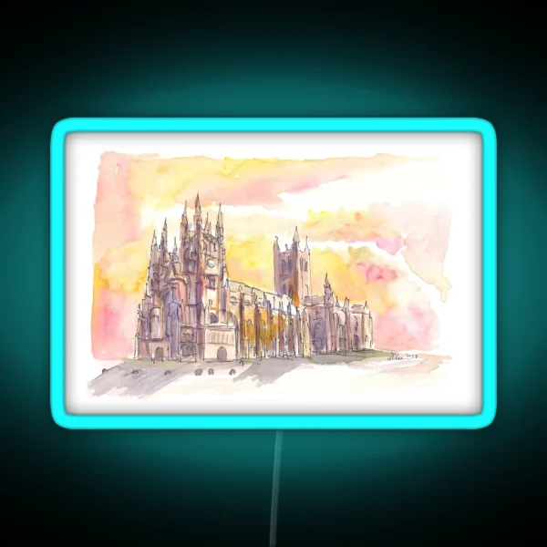 Amazing Canterbury Cathedral In Kent England At Sunset RGB Neon Sign