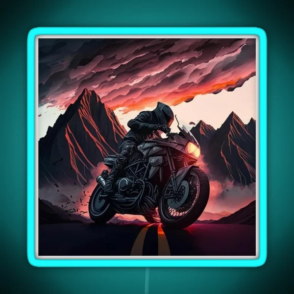 Amazing Motorcycle Racing Through The Mountains RGB Neon Sign