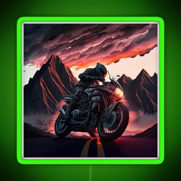 Amazing Motorcycle Racing Through The Mountains RGB Neon Sign